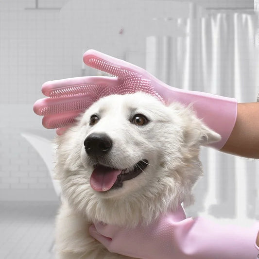 Guanti da bagno per toelettatura animali domestici Guanti da bagno per cani Shampoo Scrubber Massaggio magico Pulizia Spugna per pulizia Guanto per depilazione in silicone