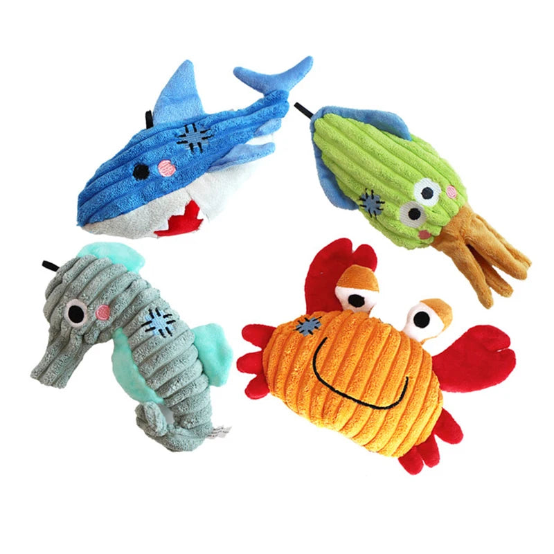 Giocattoli di peluche per cani di piccola taglia Peluche cigolante per cuccioli Cane di piccola taglia Serie Ocean Giocattoli di peluche per cani di taglia piccola e media