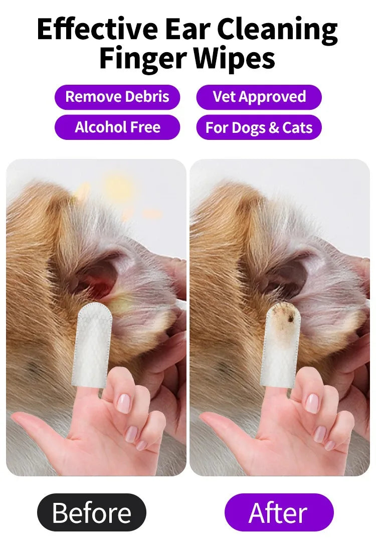 Prodotti per la pulizia degli animali Salviette per la pulizia delle orecchie Cura delle orecchie Punta delle dita Rimozione degli acari dell'orecchio Prodotti per la pulizia delle orecchie del gatto e del cane