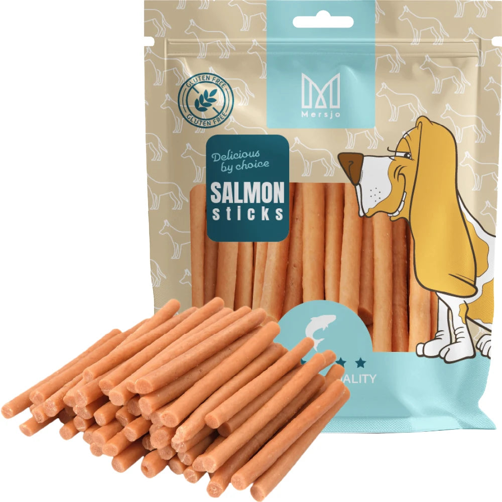 Hundeleckerli-Mersjo Lachs Kabanosy 500g PREMIUM natürlicher Lachs hoher Fleischanteil 85% ohne Konservierungsstoffe