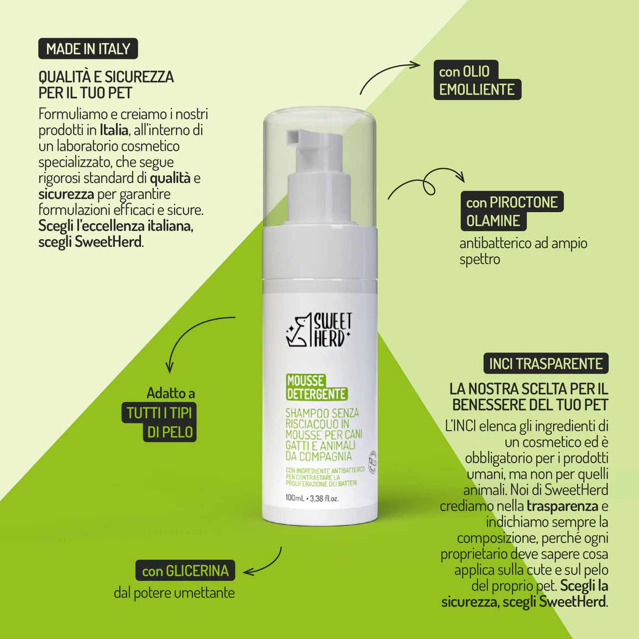Mousse Detergente Senza Risciacquo 100ml – Cani e Gatti