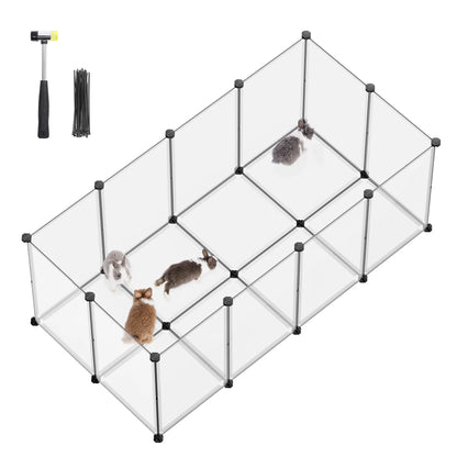 SONGMICS Haustiergehege, Meerschweinchenkäfig mit Boden, transparentes Kunststoffgehege für Hamster, Kaninchen, Igel, für Kleintiere, 145 x 72 x 57 cm, weiß