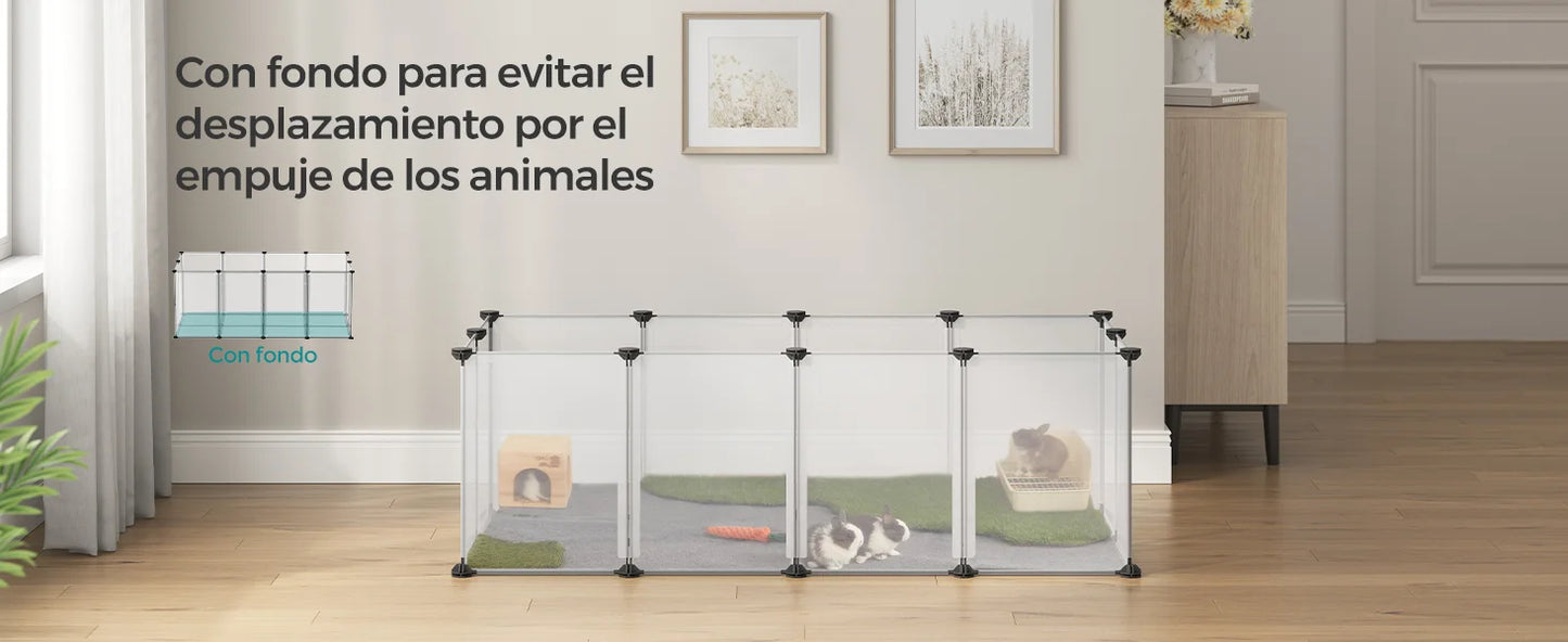 SONGMICS Haustiergehege, Meerschweinchenkäfig mit Boden, transparentes Kunststoffgehege für Hamster, Kaninchen, Igel, für Kleintiere, 145 x 72 x 57 cm, weiß