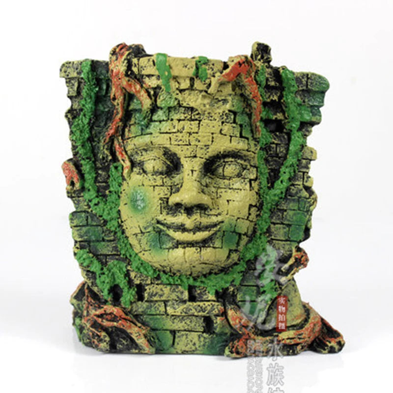 Kunstharz Antiker ägyptischer Pharao Sphinx Ruinen Römischer Stil Gesicht Säule Statue Aquarium Dekoration Aquarium Ornament