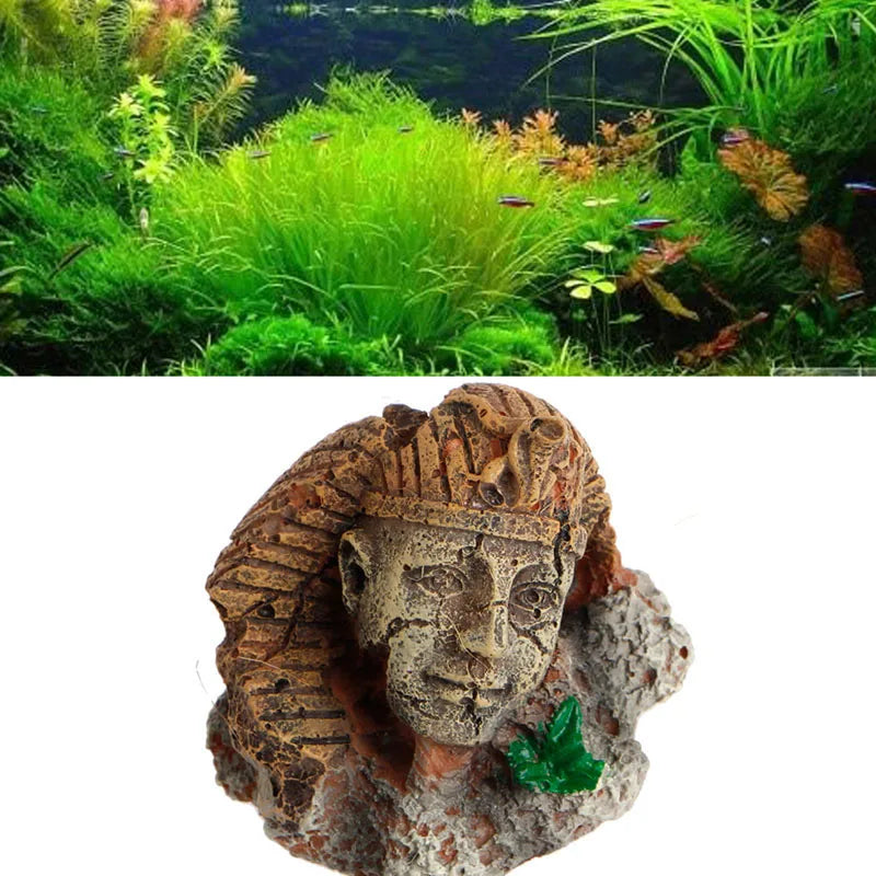 Kunstharz Antiker ägyptischer Pharao Sphinx Ruinen Römischer Stil Gesicht Säule Statue Aquarium Dekoration Aquarium Ornament