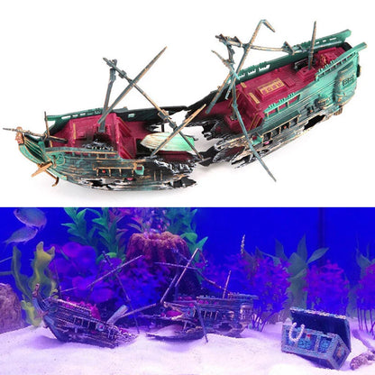 Künstliche Aquariumdekoration Luft-Aerobik-Gerät Dekoration Geteiltes Schiffswrack Segelboot Versunkenes Schiff Aquarium-Dekoration