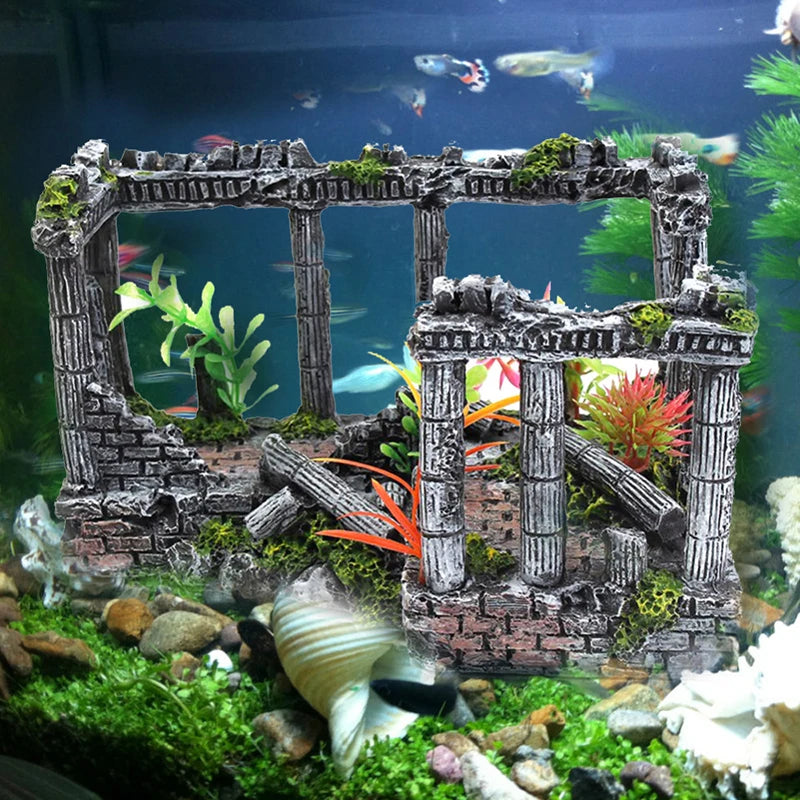 Ruinen des künstlichen Schlosses Aquarium Antike römische Säule Europäische Burgverzierung für Aquarien Reptilienkastenlandschaft