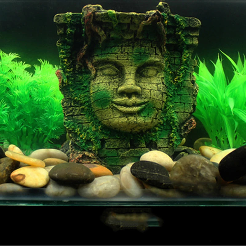 Kunstharz Antiker ägyptischer Pharao Sphinx Ruinen Römischer Stil Gesicht Säule Statue Aquarium Dekoration Aquarium Ornament
