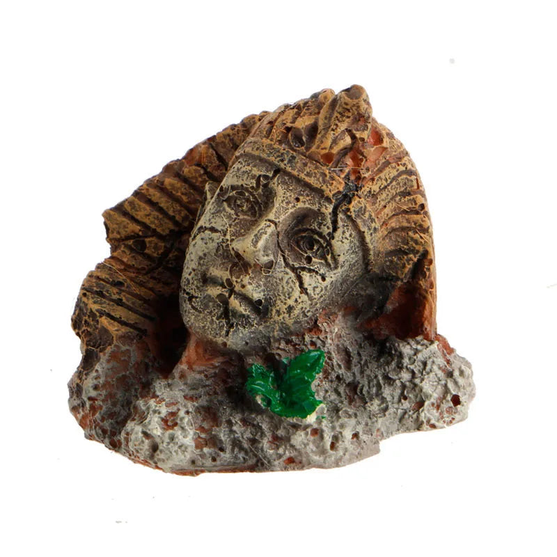 Kunstharz Antiker ägyptischer Pharao Sphinx Ruinen Römischer Stil Gesicht Säule Statue Aquarium Dekoration Aquarium Ornament
