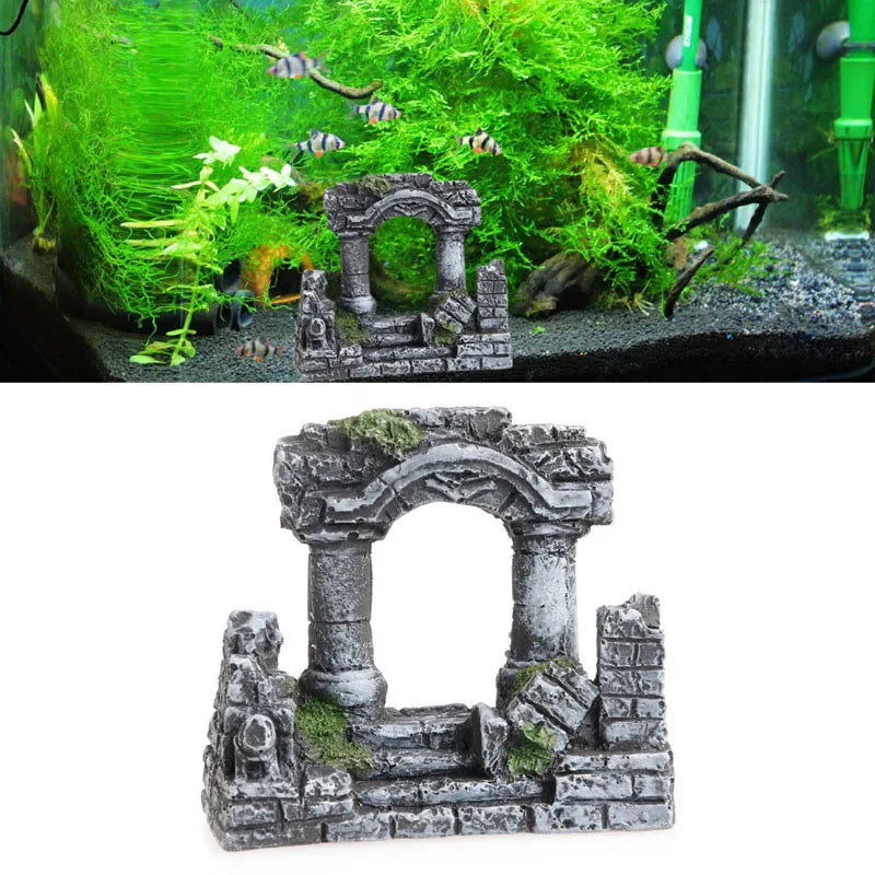 Ruinen des künstlichen Schlosses Aquarium Antike römische Säule Europäische Burgverzierung für Aquarien Reptilienkastenlandschaft