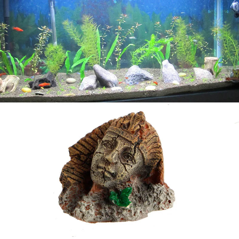 Kunstharz Antiker ägyptischer Pharao Sphinx Ruinen Römischer Stil Gesicht Säule Statue Aquarium Dekoration Aquarium Ornament