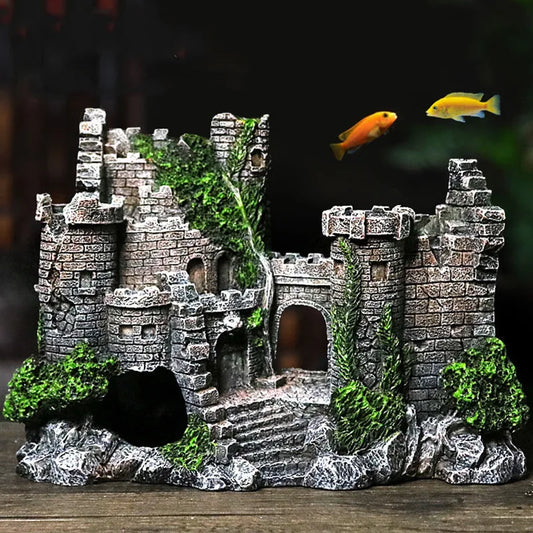 Decorazione per acquario Ornamento Vintage Grande castello Sfondo in resina per acquario Accessori per acquari Zuccheri di pavone Nascondi casa