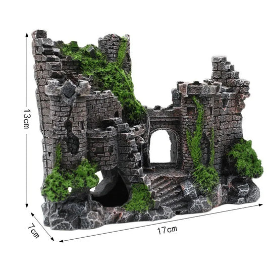 Decorazione per acquario Ornamento Vintage Grande castello Sfondo in resina per acquario Accessori per acquari Zuccheri di pavone Nascondi casa