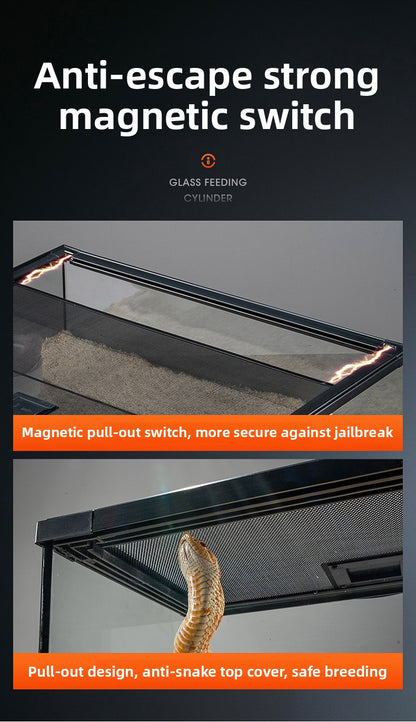 Professionelles Glas-Terrarium für Reptilien, geeignet für Chamäleons, Echsen und Schlangen, ideal für Hornfrösche und Wasserschildkröten, mit transparenter Belüftung.
