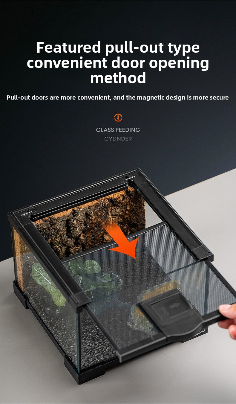 Professionelles Glas-Terrarium für Reptilien, geeignet für Chamäleons, Echsen und Schlangen, ideal für Hornfrösche und Wasserschildkröten, mit transparenter Belüftung.