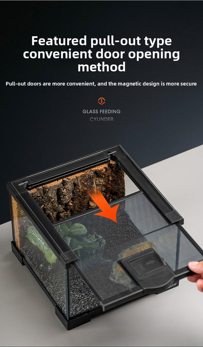 Professionelles Glas-Terrarium für Reptilien, geeignet für Chamäleons, Echsen und Schlangen, ideal für Hornfrösche und Wasserschildkröten, mit transparenter Belüftung.