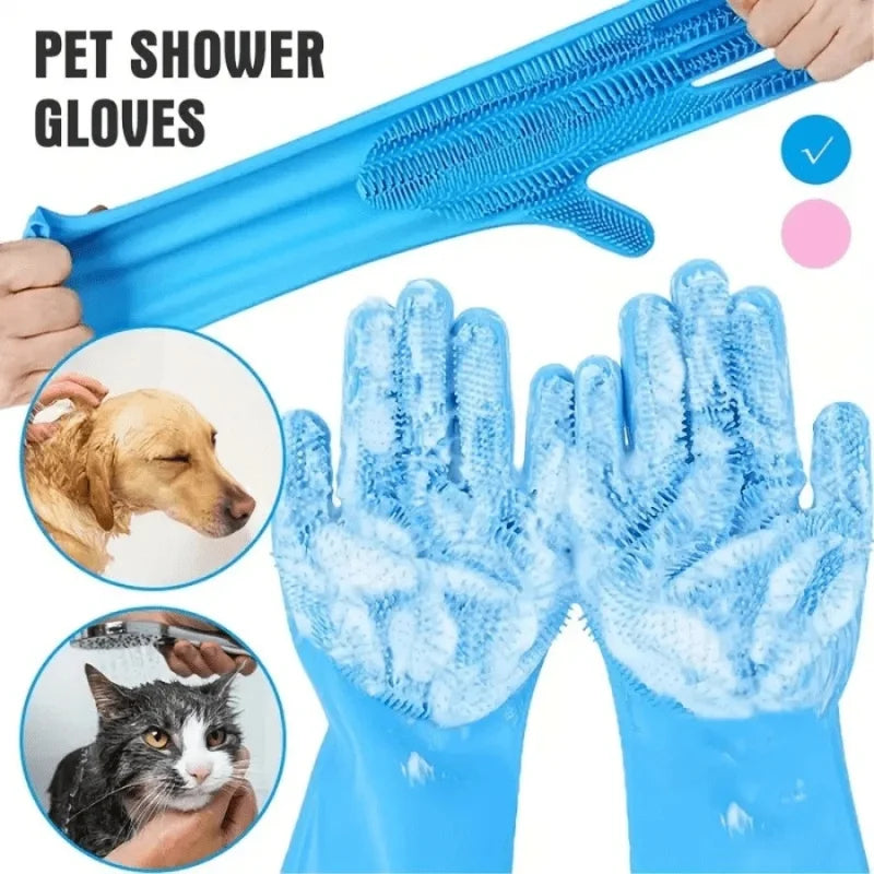 Badehandschuhe für die Haustierpflege Badehunde-Shampoo-Bürste Magischer Massage-Reinigungsschwamm Handschuh Silikon-Haarentfernungshandschuh