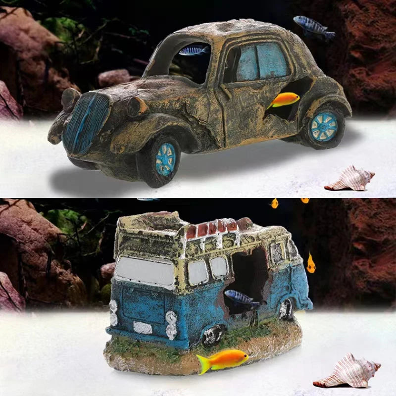 Alte Aquarium-Dekoration, künstliche Autoverzierung, Unterwasser-Landschaftsgestaltung aus Harz für Fisch-Zubehör, für Aquarium-Dekorationen
