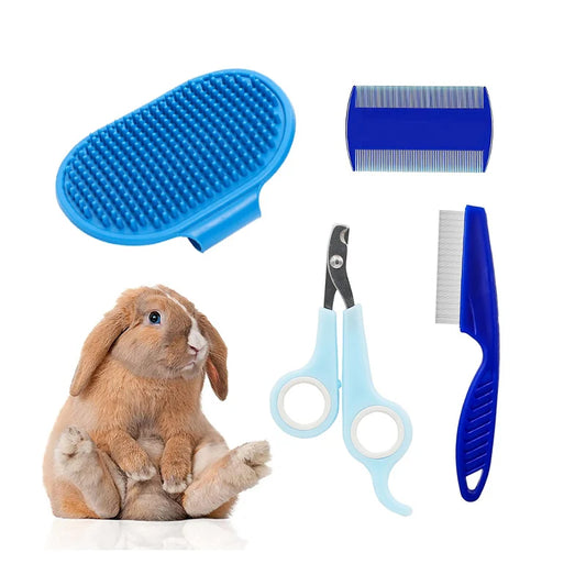 Kit per toelettatura del coniglio Smacchiatore a strappo Pettini per pulizia Tagliaunghie per animali domestici Shampoo bifacciale Spazzola da bagno per coniglietto d'India