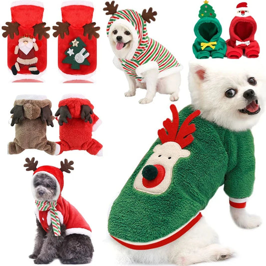 Vestiti natalizi per cani Vestiti caldi invernali per animali domestici per cani di piccola taglia media Alce Babbo Natale Cane Gatti Cappotto Felpe con cappuccio Costume natalizio per cani