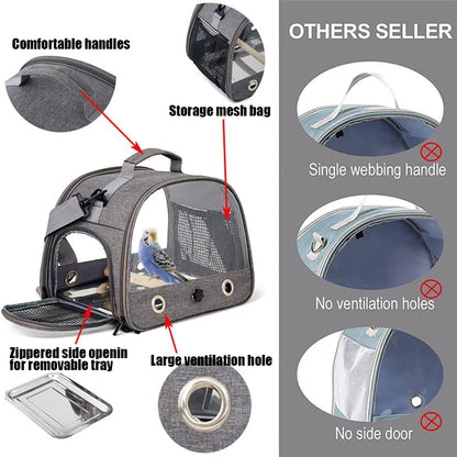 Gabbia per uccelli da viaggio portatile per trasporto di uccelli con vassoio Borsa per uccelli multifunzionale per pappagalli per piccoli animali domestici Trasportino per gatti da esterno
