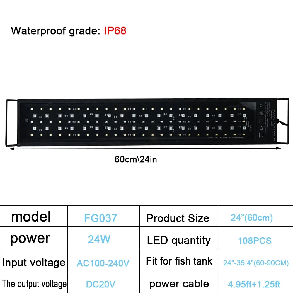 30-60 Zentimeter Aquarium 24/7 Vollspektrum LED-Beleuchtung Aquarium-Dekorationslampe für Wasserpflanzenwachstum IP68 Wasserdicht 100 V-240 V