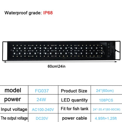 30-60 Zentimeter Aquarium 24/7 Vollspektrum LED-Beleuchtung Aquarium-Dekorationslampe für Wasserpflanzenwachstum IP68 Wasserdicht 100 V-240 V