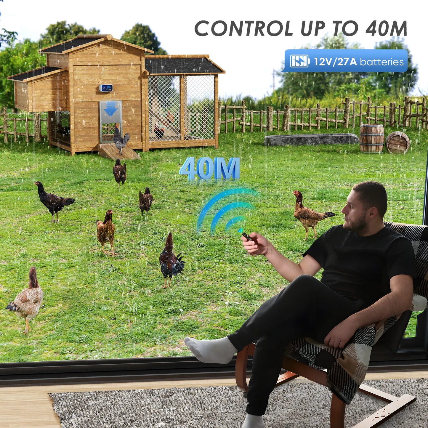 Scatola di controllo per porta di pollo,porta automatica per pollo,porta per pollo con telecomando e timer e sensibile alla luce, trazione da 4 kg