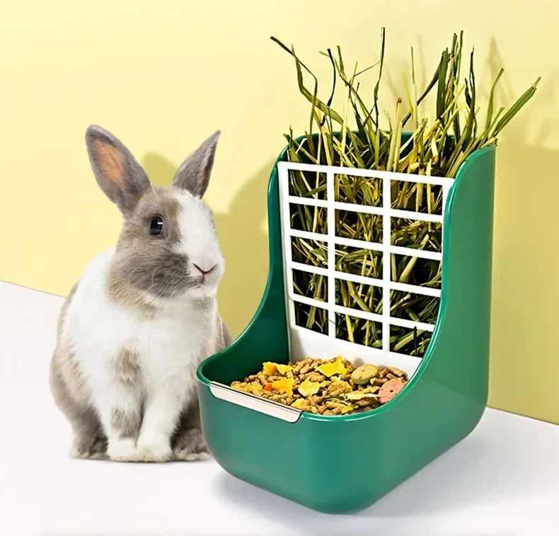 Kaninchen Grasrahmen Gestell Kaninchenfutter Heu Korb Futterspender Meerschweinchen Futternapf Zubehör 2 in 1 fester Grasrahmen Heu Kaninchen