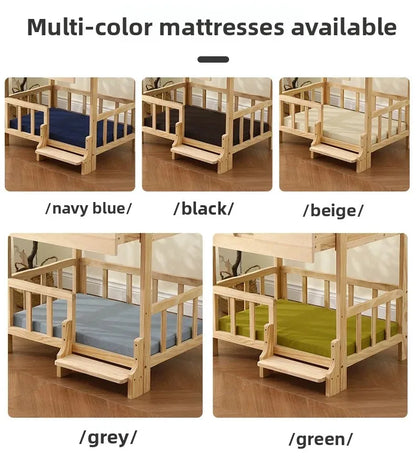Letto principessa in legno massello a 2 strati per animali domestici Forniture universali per cani e gatti Comodo nido per cani traspirante Comoda scala da arrampicata