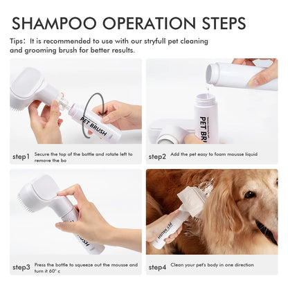 Der Hund verwendet Reinigungsmousse und Tierpflegemittel, um schwebende Haarflecken zu entfernen. Reinigen Sie die Sterilisation ohne Spülen. Shampoo. Deodorant.