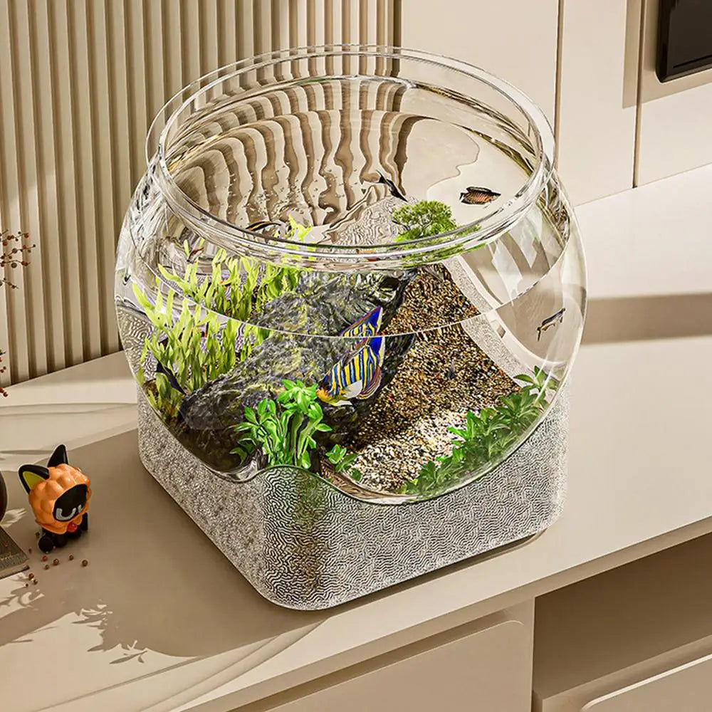 Ultra-transparente runde Fischschale, abnehmbares Desktop-Fischtank aus Kunststoff, 360-Grad-Sicht, kleiner Desktop-Aquarium, Tischdekoration