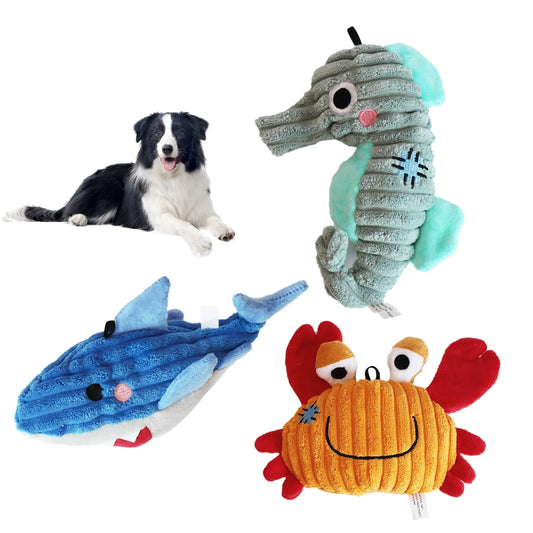 Giocattoli di peluche per cani di piccola taglia Peluche cigolante per cuccioli Cane di piccola taglia Serie Ocean Giocattoli di peluche per cani di taglia piccola e media