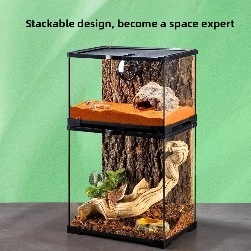 Professionelles Glas-Terrarium für Reptilien, geeignet für Chamäleons, Echsen und Schlangen, ideal für Hornfrösche und Wasserschildkröten, mit transparenter Belüftung.