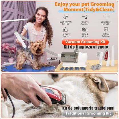 Toelettatrice multifunzionale per animali domestici e aspirazione sottovuoto all-in-one Set per toelettatura animali domestici con spinta da barba e spazzola per pettinare Per cani e gatti