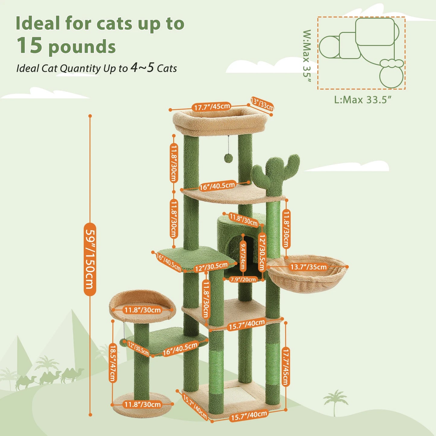 Grande albero per gatti per gatti grandi da interni Torre per gatti alta per gatti grassi con amaca super grande, alberi da arrampicata per gatti con tiragraffi