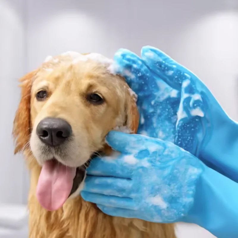 Badehandschuhe für die Haustierpflege Badehunde-Shampoo-Bürste Magischer Massage-Reinigungsschwamm Handschuh Silikon-Haarentfernungshandschuh