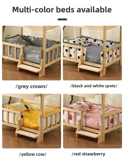 Letto principessa in legno massello a 2 strati per animali domestici Forniture universali per cani e gatti Comodo nido per cani traspirante Comoda scala da arrampicata