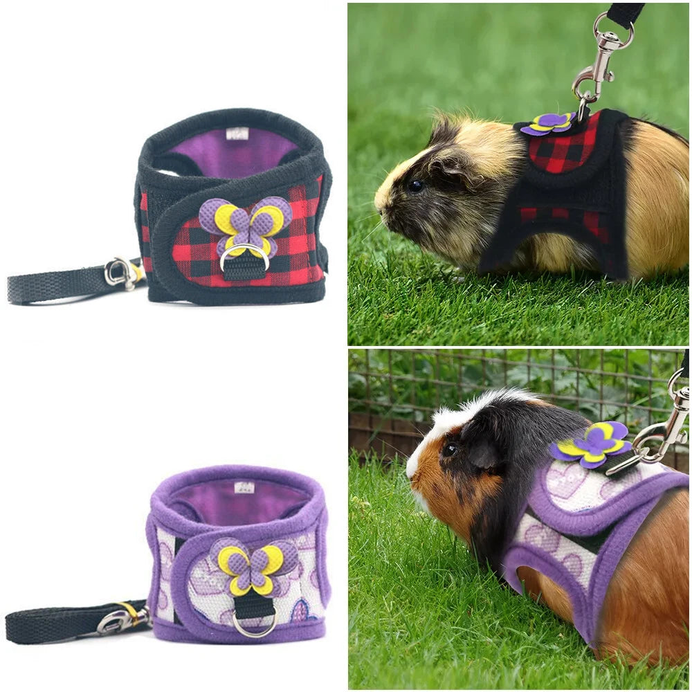 Verstellbares Geschirr mit Leine und Fliege für kleine Haustiere wie Hamster, Kaninchen, Meerschweinchen, Chinchillas, Frettchen