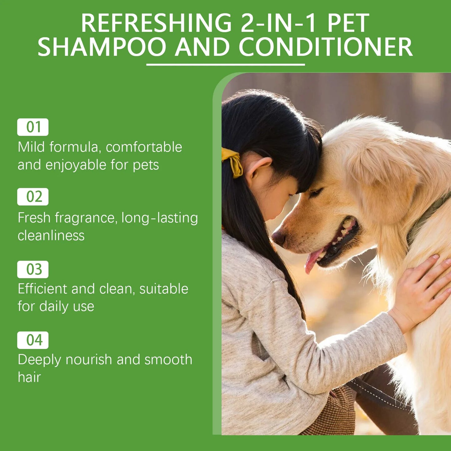 YEGBONG 2-in-1 Erfrischendes Shampoo und Spülung für Haustiere, Juckreiz stillend, feuchtigkeitsspendend, schmutzentfernend, Geruchsbalsam, Duschgel für Hunde