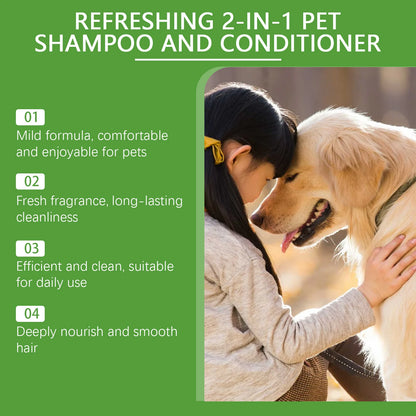 YEGBONG 2-in-1 Erfrischendes Shampoo und Spülung für Haustiere, Juckreiz stillend, feuchtigkeitsspendend, schmutzentfernend, Geruchsbalsam, Duschgel für Hunde