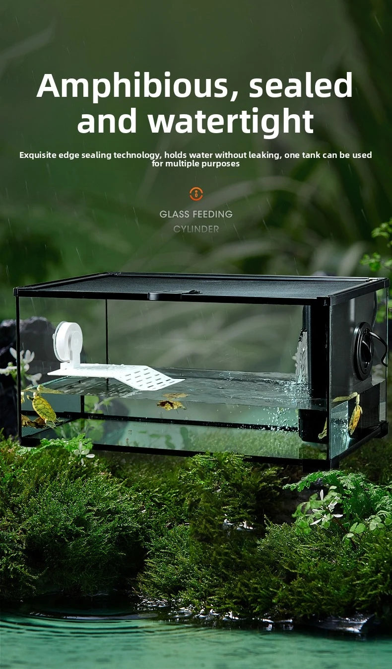 Professionelles Glas-Terrarium für Reptilien, geeignet für Chamäleons, Echsen und Schlangen, ideal für Hornfrösche und Wasserschildkröten, mit transparenter Belüftung.