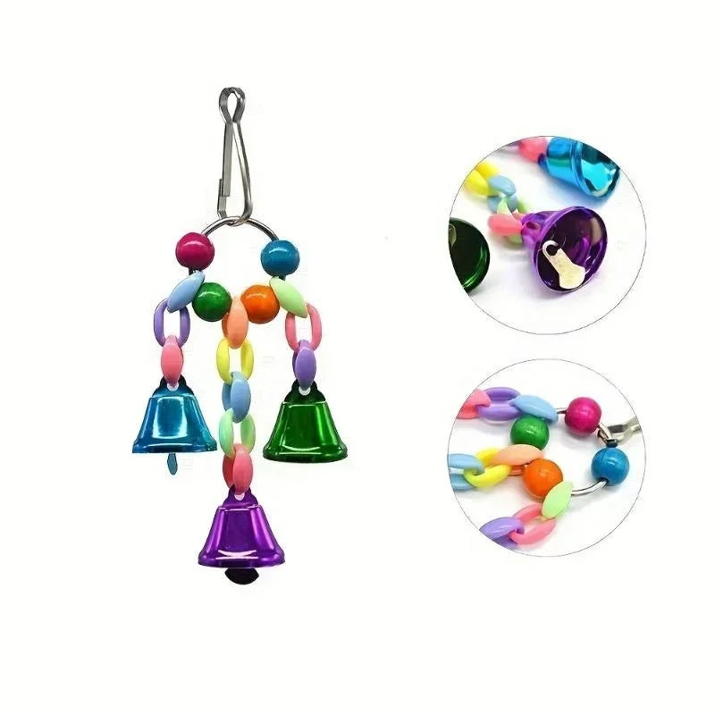 Parrot Bells Spielzeug Vogelkäfig Spielzeug mit Glockenklang Bunte Holzperlen für Unzertrennliche Graupapageien Kakadus Wellensittich-Zubehör