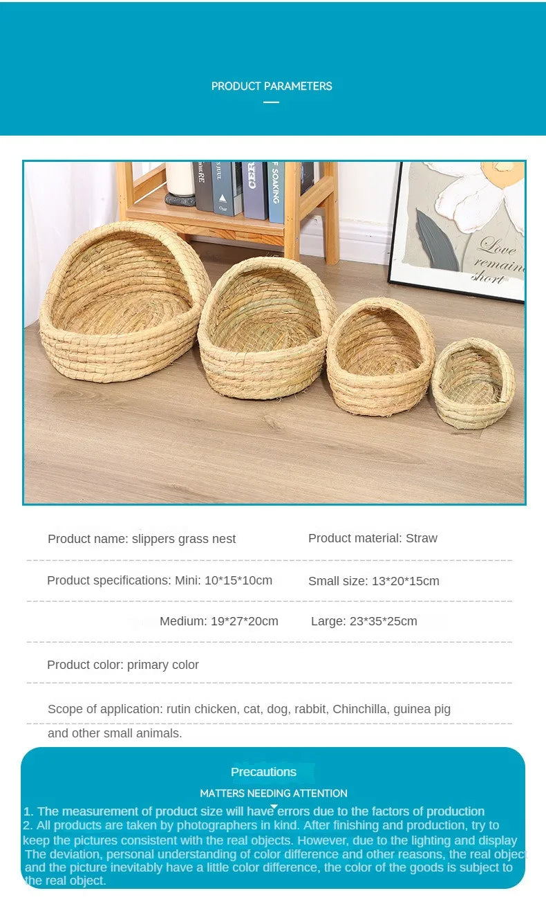 Nido per uccelli intrecciato in erba Nido per erba di coniglio Tappetino per erba Accessori per criceti Pantofole Nido di coniglio Coniglio Forniture per animali domestici calde invernali
