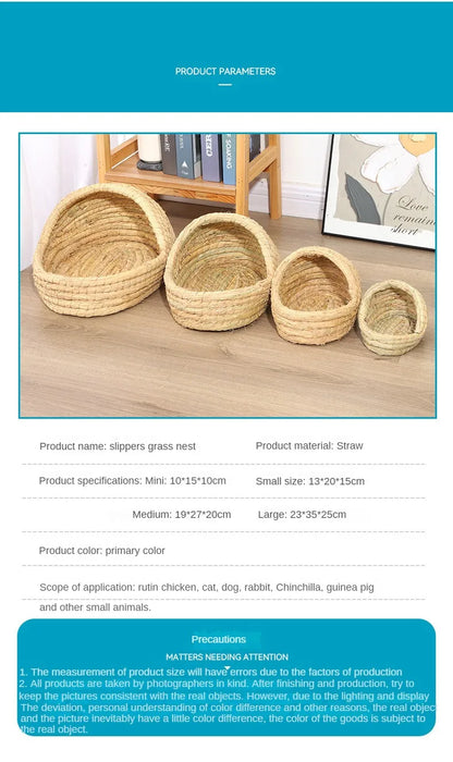 Nido per uccelli intrecciato in erba Nido per erba di coniglio Tappetino per erba Accessori per criceti Pantofole Nido di coniglio Coniglio Forniture per animali domestici calde invernali