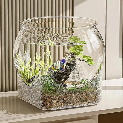 Ultra-transparente runde Fischschale, abnehmbares Desktop-Fischtank aus Kunststoff, 360-Grad-Sicht, kleiner Desktop-Aquarium, Tischdekoration