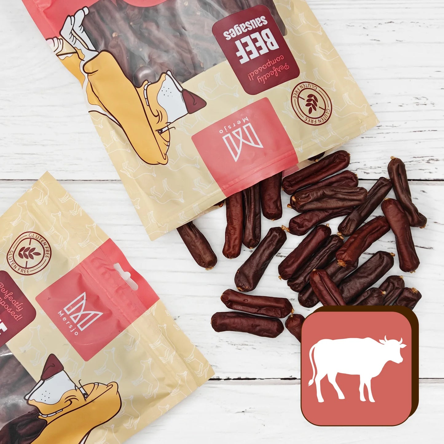 Rinderwürste, natürlicher Leckerbissen für Hunde, Mersjo, 500g