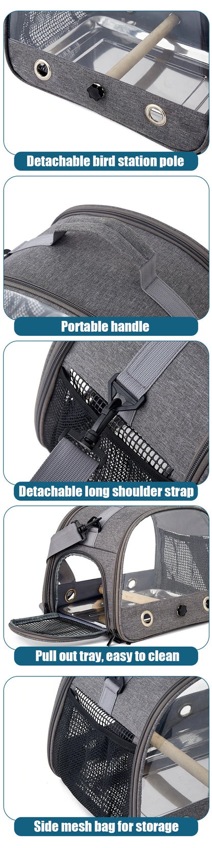 Gabbia per uccelli da viaggio portatile per trasporto di uccelli con vassoio Borsa per uccelli multifunzionale per pappagalli per piccoli animali domestici Trasportino per gatti da esterno