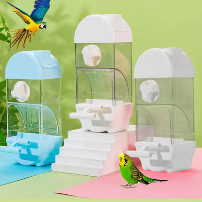 Mangiatoia per uccelli Distributore d'acqua Mangiatoia per parrocchetti a forma di casa Mangiatoia per uccelli intelligente Gabbia per bere contenitore per alimenti anti-fuoriuscita di grande capacità