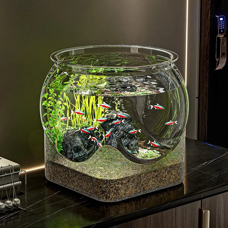 Ultra-transparente runde Fischschale, abnehmbares Desktop-Fischtank aus Kunststoff, 360-Grad-Sicht, kleiner Desktop-Aquarium, Tischdekoration